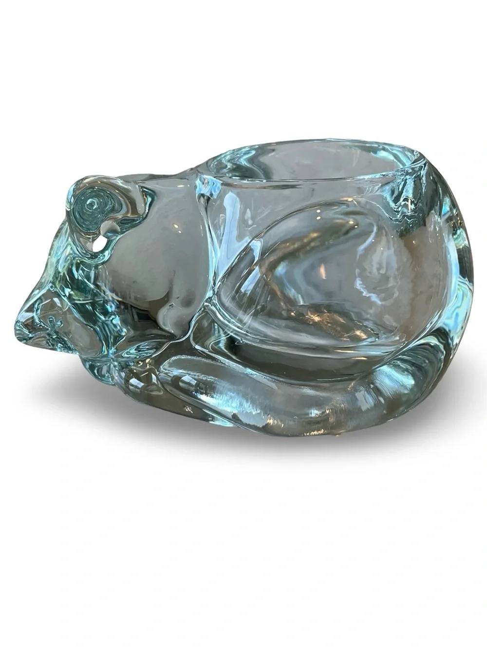 Vintage Indiana Glass Clear Crystal Sleeping Cat Votive/ Tealight Candle Holder